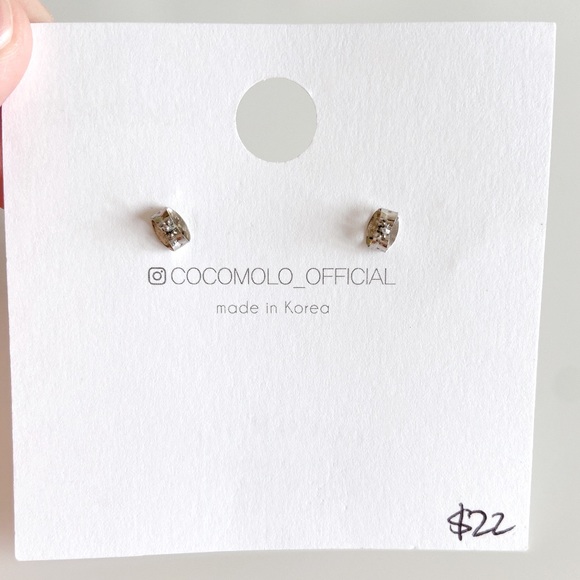 COCOMOLO Blue Rhinestones Moon silver earrings - Picture 2 of 2